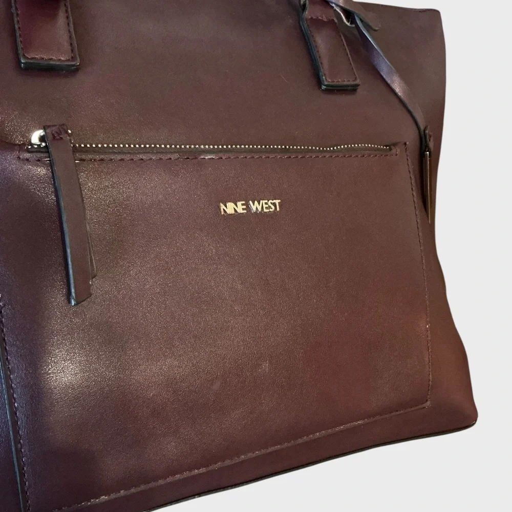 Nine West Dark Brown Mahogany Leather Tote Laptop